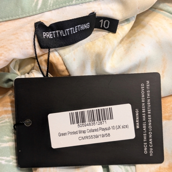 Green White Orange Print Vacation Resortwear Long Sleeve Wrap Romper Size Medium - Picture 9 of 10